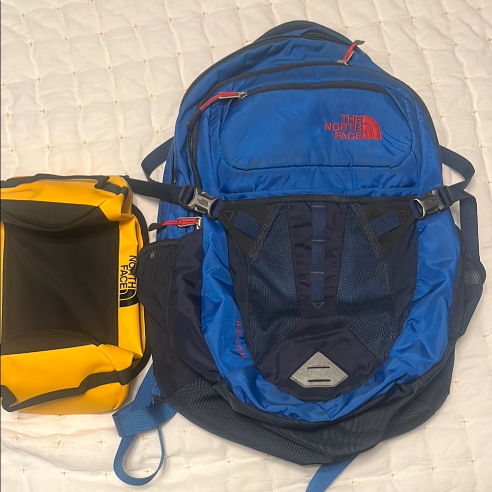 The North Face Blue and Yellow Backpack Set